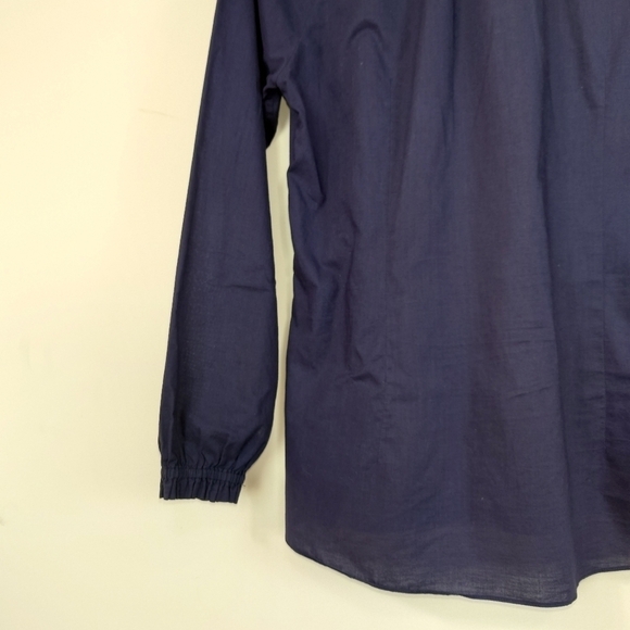 Charlotte Brody Cotton Tie Neck Long Sleeves Blouse Size L In Navy Blue - Picture 5 of 8